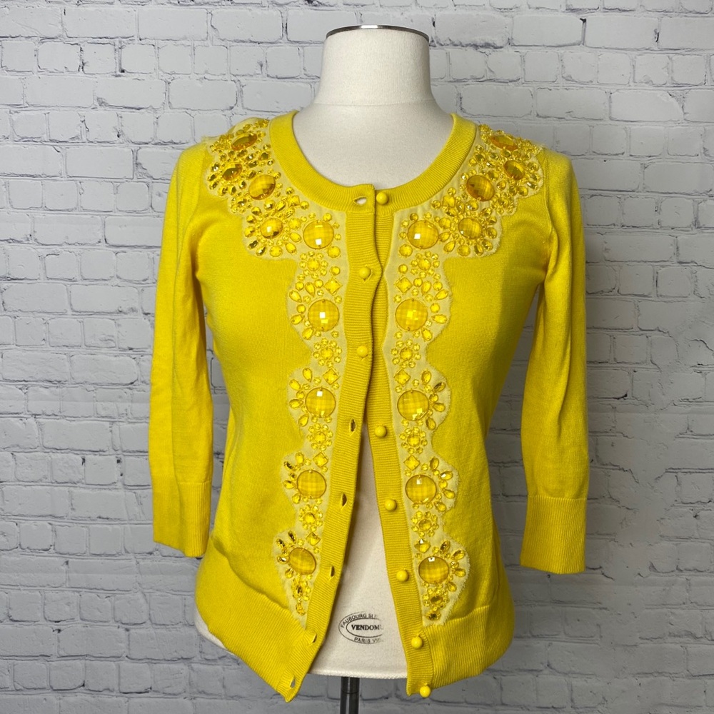 NWOT KATE SPADE Kati yellow jeweled cardigan small